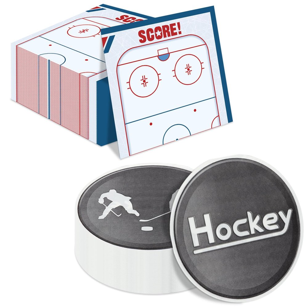 100Pcs Hockey Napkins - 13 x 13 Inches Ice Hockey Napkins, Hockey Party Favor Paper Napkins for Kids Fans Sports Hockey Party Decorations Hockey Party Supplies