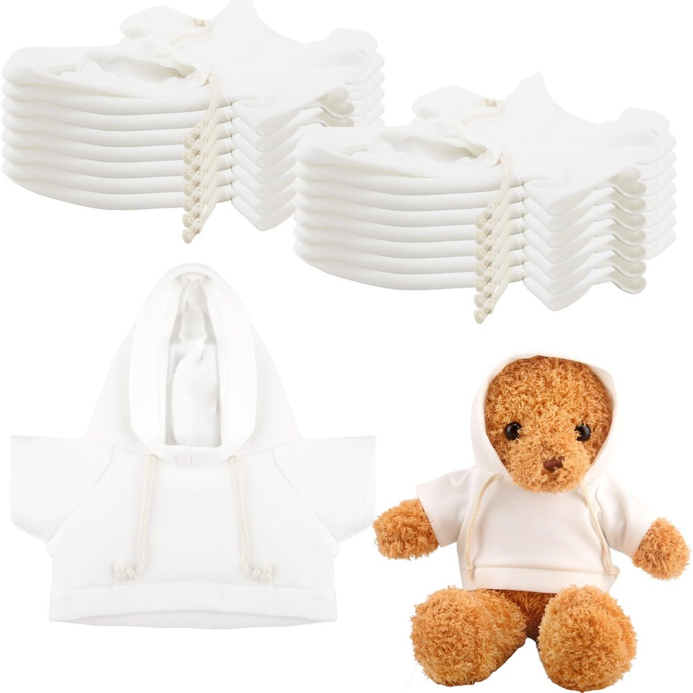 15 Pack Stuffed Bear White Hoodie Bulk Sublimation Blank Teddy Bear Toy Shirts Stuffed Animal White Basic Clothes Hoodie for 15 Inch Stuffed Bears Dolls DIY