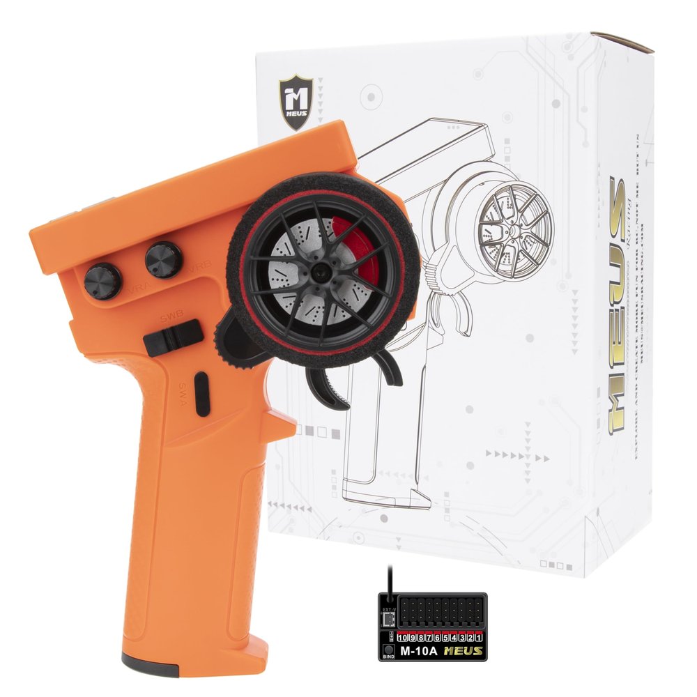 MEUS RACING ME-10B RC Transmitter 10 Channels 2.4GHz and Receiver with Coach Mode for 1/8 1/10 1/18 1/24 RC Crawler Car Boat TRX4 TRX4M SCX10 SCX24 Upgrades Parts (Orange)