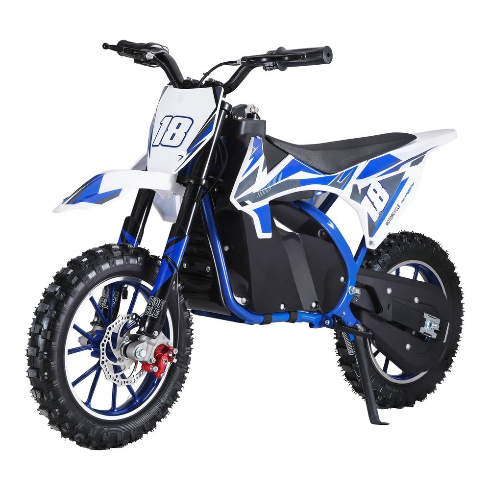 350W Motor Dirt Bike Electric Motocross Off-Road Bike for Age 13+, Up to 45 Minutes Continuous Ride Time, 10" Air-Filled Tires, Hand-Operated Rear Brake, Twist Grip Throttle, Chain-Driven Motor Blue
