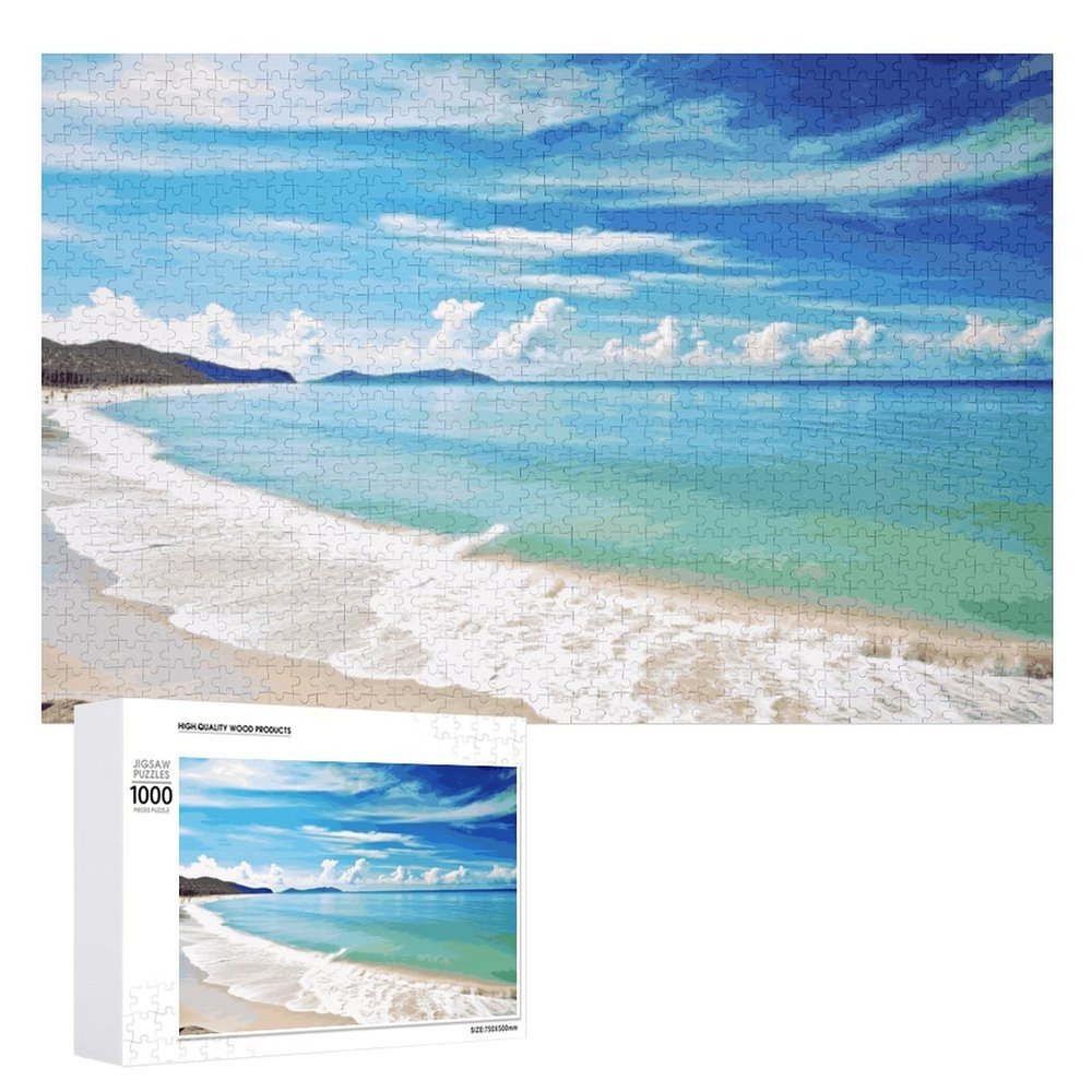 1000 PCS Jigsaw Puzzles Ocean Sea Beach Wooden Puzzle Personalized Picture Puzzle Family Decoration Puzzles for Adults Challenging Puzzle Family Wedding Graduation Present