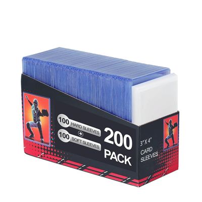 200 Card Sleeves Clear Loads for Cards,3"X4" Baseball Card Protectors,Premium Sleeves for Cards,Hard Plastic Card Holder for Trading Sports Football Game Cards (100 Hard Sleeves+100 Penny Sleeves)