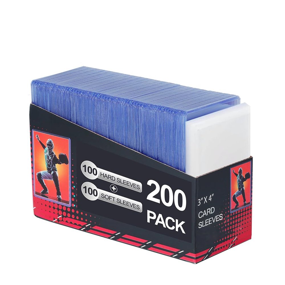 200 Card Sleeves Clear Loads for Cards,3"X4" Baseball Card Protectors,Premium Sleeves for Cards,Hard Plastic Card Holder for Trading Sports Football Game Cards (100 Hard Sleeves+100 Penny Sleeves)