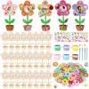 24 Sets Spring Wooden Crafts Bulk Mother's Day Flower DIY Picture Frame Kit Unfinished Solid Wood Flower Picture Frames Craft with Gems Sticker Paint Brush for DIY Birthday Party Gift(Daisy) view 1