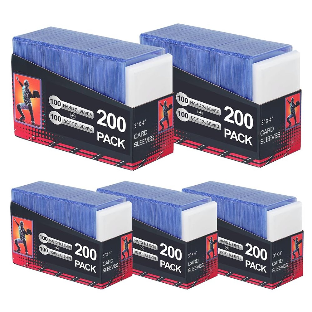 1000 Card Sleeves Clear Loads for Cards,3"X4" Baseball Card Protectors Sleeves for Cards,Hard Plastic Card Holder for Trading Sports Football Game Cards (500 Hard Sleeves+500 Penny Sleeves)