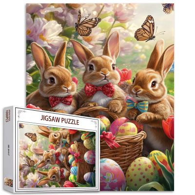 1000 Piece Easter Egg Jigsaw Puzzles for Adults Bunny with Bow Tie Puzzles Easter Rabbit Puzzle Challenging Family Activity Games Colorful DIY Craft Puzzle for Home Decor Gifts 2720 Inches
