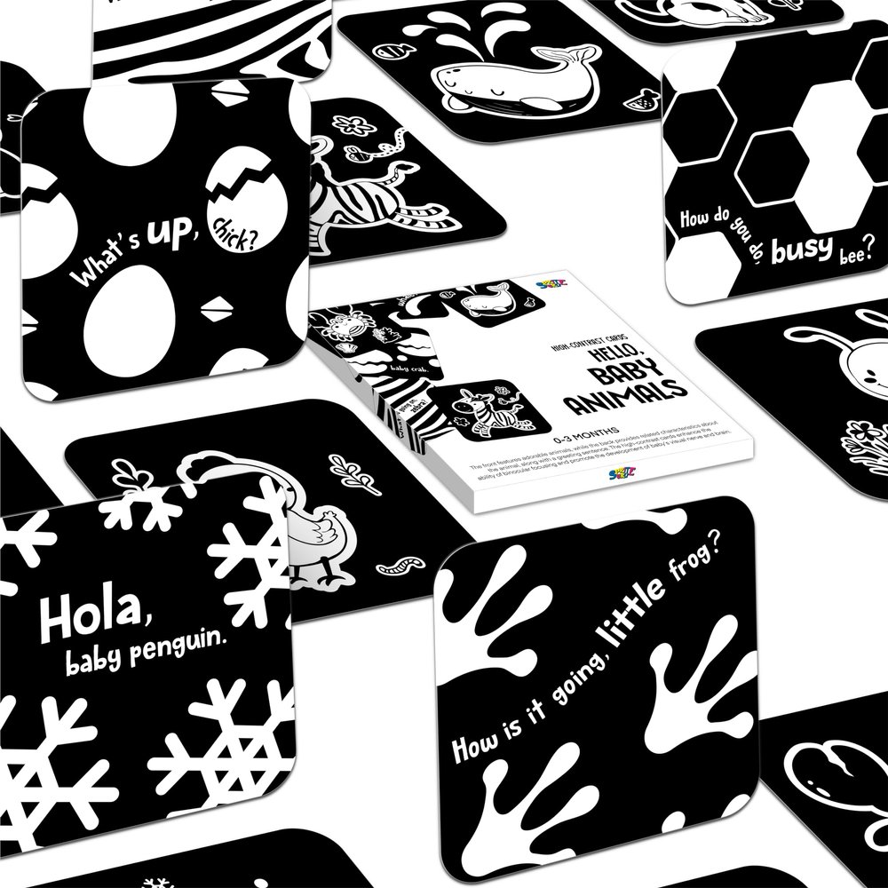 20 PCS Baby Visual Stimulus Cards, Double-Sided High Contrast Black and White Flashcards Visual Sensory Development Montessori Cards Set for Newborn Boy Girl Baby 0-3 Months Tummy Time (5.9 X 5.9)