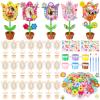 24 Sets Spring Wooden Crafts Bulk Flower DIY Picture Frame Kit Unfinished Solid Wooden Flower Shape Picture Frames Crafts with Gems Stickers Paint Brush for Spring Mother's Day Party(Tulip) view 1