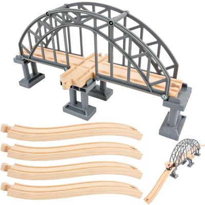 9 Pcs Train Bridge Model Wooden Train Suspension Bridges Tracks Grey Crossing Track Bridge Wooden Train Ascending Descending Tracks for Kids Accessories Scene Layout Props