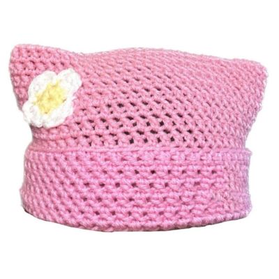 Cat Ear Hat for Teens Autumn Winter Knitted Hat Unique Striped Photography Props Knitted Skull Hat Handmade Light Red