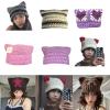 Cat Ear Hat for Teens Autumn Winter Knitted Hat Unique Striped Photography Props Knitted Skull Hat Handmade Light Red view 2