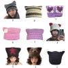 Cat Ear Hat for Teens Autumn Winter Knitted Hat Unique Striped Photography Props Knitted Skull Hat Handmade Light Red view 4