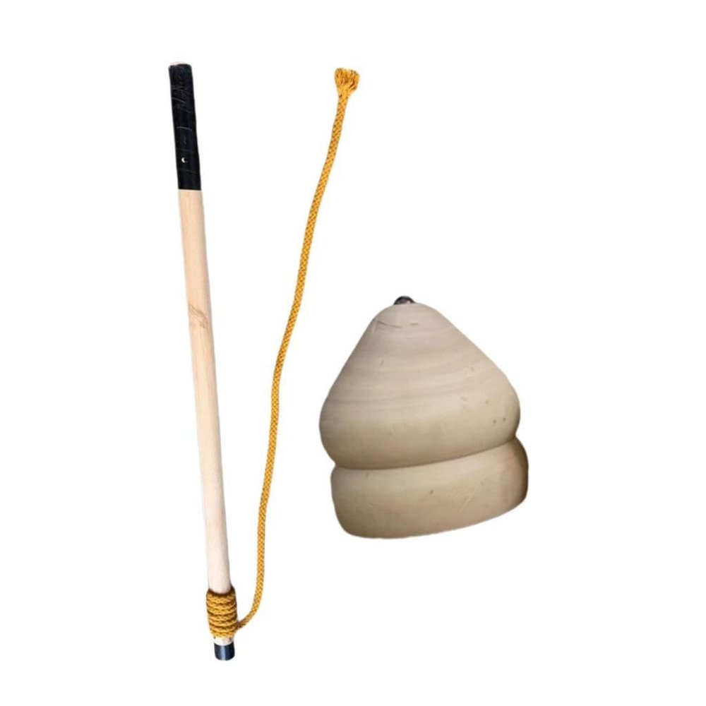 EHJRE Classic Wooden Trompos Sturdy Point with Rod Wood Carved Tops for Toddlers, 10 inch