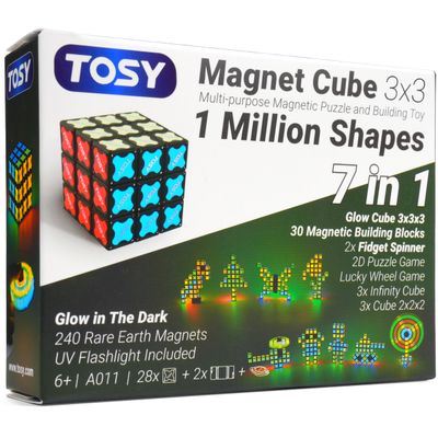 TOSY Magnet Cube 3x3 - 30 Blocks, 240 Magnets, Easter Birthday Gifts for Kids, Multipurpose: Creative Building Blocks, Transformable Fidget Spinner, Puzzle/Infinity Cube, Glowing STEM Toy
