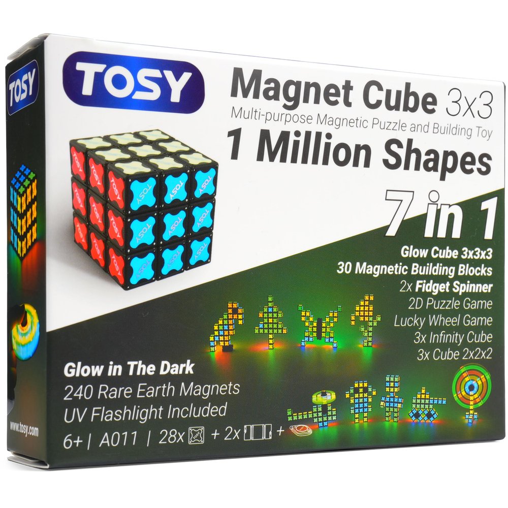 TOSY Magnet Cube 3x3 - 30 Blocks, 240 Magnets, Easter Birthday Gifts for Kids, Multipurpose: Creative Building Blocks, Transformable Fidget Spinner, Puzzle/Infinity Cube, Glowing STEM Toy