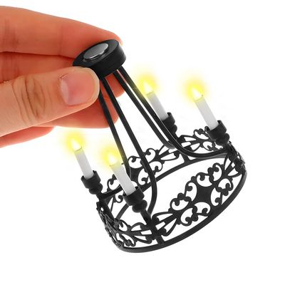 2.99 x2.36in Mini Chandelier - 1: 12 Dollhouse Miniature Ceiling Lamp Hanging Lamp Model 4 Heads Mini LED Pendant Light for Dollhouse Decoration Accessories(Blackfor 4 Years Old+)