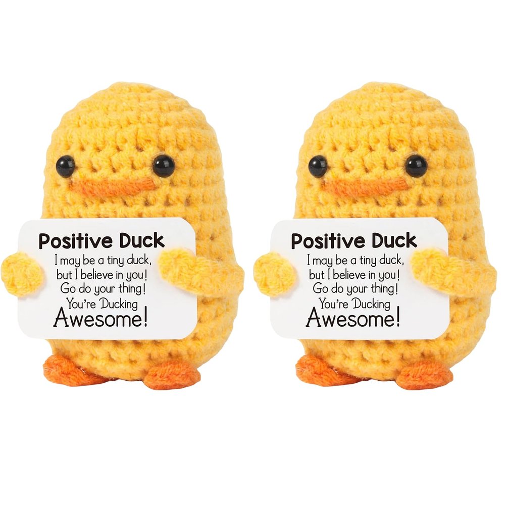 2 PCS Handmade Emotional Support Pickled Duck,Knitting with Positive Words, Emotional Support Nuggets Squishmallow Pickle Birthday Gifts for Home Office Desktop Decor (Duck)