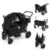 BABY JOY Wagon Stroller for 2 Kids, Collapsible Push Pull Double Stroller Wagon with Adjustable Handle Bar, Removable Canopy, Safety Harness, Cup Holder, Snack Tray & Storage Bag (Black) view 1