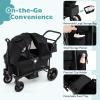 BABY JOY Wagon Stroller for 2 Kids, Collapsible Push Pull Double Stroller Wagon with Adjustable Handle Bar, Removable Canopy, Safety Harness, Cup Holder, Snack Tray & Storage Bag (Black) view 3