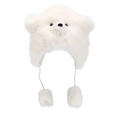 BLULILY Furry Cartoon Head Covering with Pompoms for Outdoor Sports Furry Hat with Ear Oversized Headgear Hat for Winter