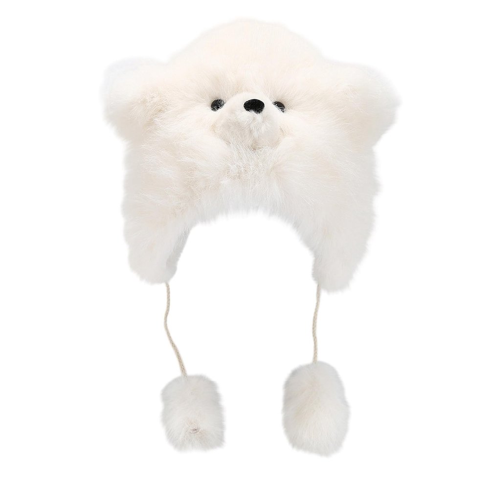BLULILY Furry Cartoon Head Covering with Pompoms for Outdoor Sports Furry Hat with Ear Oversized Headgear Hat for Winter