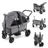 BABY JOY Wagon Stroller for 2 Kids, Collapsible Push Pull Double Stroller Wagon with Adjustable Handle Bar, Removable Canopy, Safety Harness, Cup Holder, Snack Tray & Storage Bag (Gray) view 1