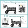 BABY JOY Wagon Stroller for 2 Kids, Collapsible Push Pull Double Stroller Wagon with Adjustable Handle Bar, Removable Canopy, Safety Harness, Cup Holder, Snack Tray & Storage Bag (Gray) view 2