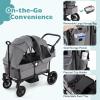 BABY JOY Wagon Stroller for 2 Kids, Collapsible Push Pull Double Stroller Wagon with Adjustable Handle Bar, Removable Canopy, Safety Harness, Cup Holder, Snack Tray & Storage Bag (Gray) view 3