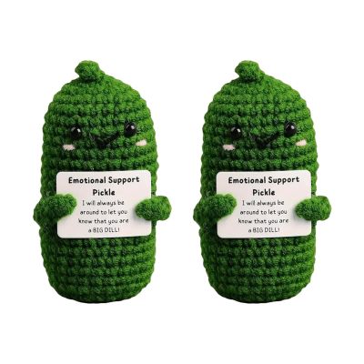2 PCS Handmade Emotional Support Pickled,Knitting Emotional Support Plush with Positive Words, Emotional Support Nuggets Pickle Birthday Gifts for Home Office Desktop Decor (Cucumber)
