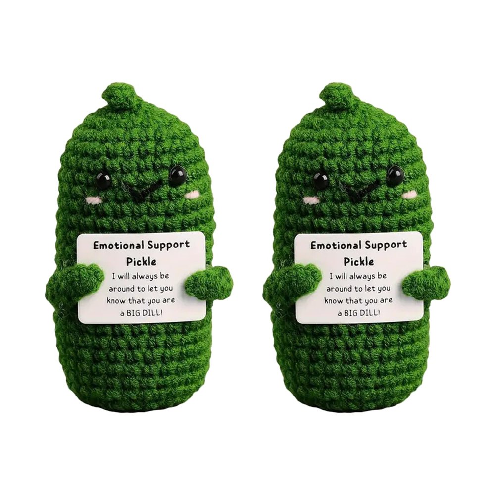 2 PCS Handmade Emotional Support Pickled,Knitting Emotional Support Plush with Positive Words, Emotional Support Nuggets Pickle Birthday Gifts for Home Office Desktop Decor (Cucumber)