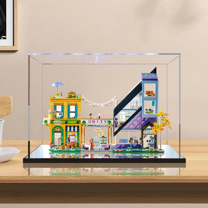 2cm Walnut Wood Grain Display Box, Coffee Black high-end countertop Display Box, Suitable for 41732 Downtown Flower Shop and Furniture Store Transparent Display Cabinet, (Black+Mirror+3MM)