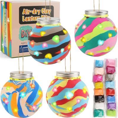 GadgetGlee 4 Set Kids Clay Arts and Crafts, Kid Craft Kit 8-12, Air Dry Clay Lantern Boys Girls Art Kits, Class Activities Group Projects Ages 7 8 9 10 11 Year Old, Fun Camping Crafts