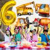 Construction Birthday Party Supplies 6 Year Old, Large Construction Balloons 40Inch Gold Number 6 Balloons Construction Truck Foil Balloons for Boys 6th Construction Birthday Party Decorations view 3