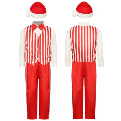 ACSUSS Xmas Santa Claus Cosplay Costume for Little Boys Button Shirt Trousers Stripe Waistcoat with Christmas Hat Red 3-4 Years