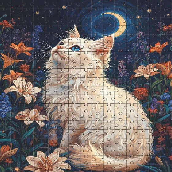 1000 Piece Jigsaw Puzzle for Adults - Cat Garden Enjoying The Moon Challenging Educational Game Fun Family Activities Cat's Lovers Puzzle Floor Props Kid Gift Unzip Toy Wooden Puzzles