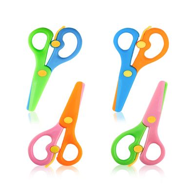 GAUENEEN 4 Pcs Plastic Safety Scissors, Dual-Colour Preschool Training Scissors, Children Safety Learning Scissor Spring Scissor for Toddler Arts and Paper Craft Supplies