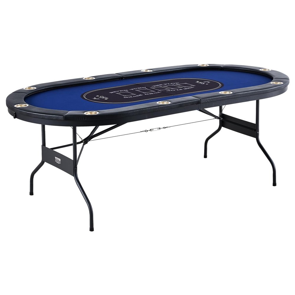VEVOR 10 Player Poker Table Foldable, Portable Folding Card Board Game Table, Casino Leisure Table, Blackjack Texas Holdem Table with Padded Rails and Stainless Steel Cup Holders,Blue (84 in)