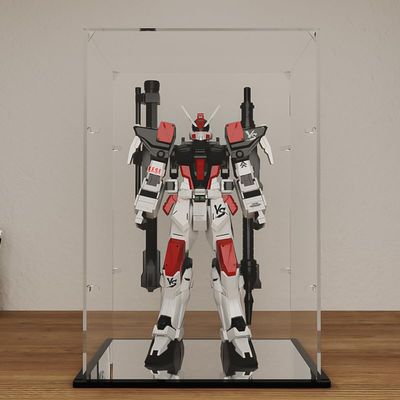 2cm Walnut Wood Grain Display Box, Coffee Black high-end countertop Display Box, Suitable for Gundam PG1/60 Gundam Strike Assassin, 3mm Thick Transparent Display Cabinet (Black+Mirror+3MM)