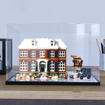 2cm Walnut Wood Grain Display Box Coffee Black high-end countertop Display Box Suitable for 21330 Home Alone 3mm Thick Transparent Display Cabinet (Black + Mirror + 3MM)