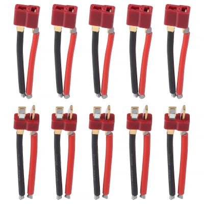 5 Pairs T Plug Connectors Female and Male T Plug 14AWG Silicon Wire 53MM/2.08inch for RC Cars Drone (5 Female +5 Male)