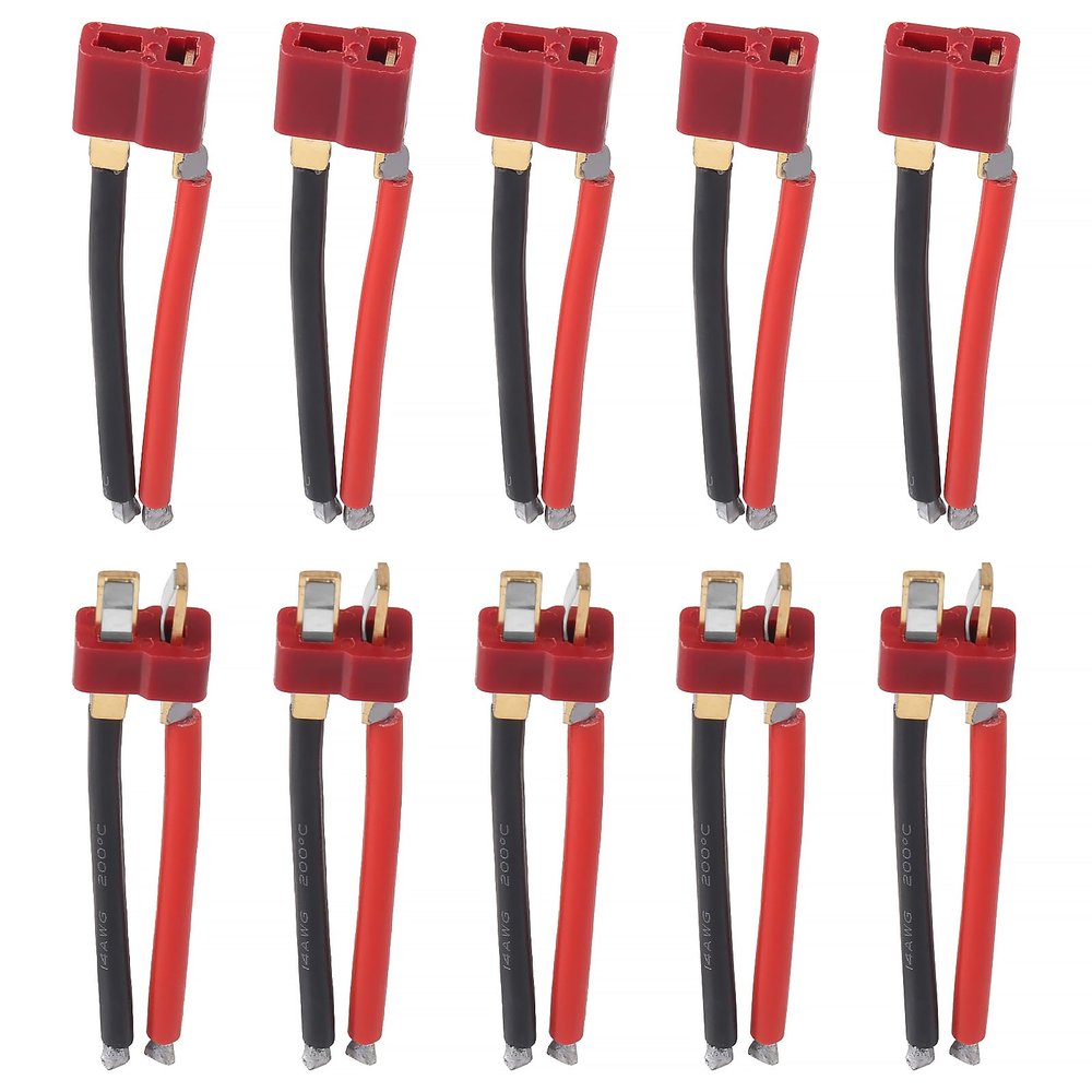 5 Pairs T Plug Connectors Female and Male T Plug 14AWG Silicon Wire 53MM/2.08inch for RC Cars Drone (5 Female +5 Male)