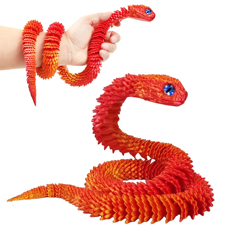 3D Printed Animals Snake, 30 Inch Surprise Mystery Fidget Anaconda Toy, Fake Python Statue with Realistic Eyes3-D Print Articulated Viper Collectible for Home Office Executive Desk Decoration