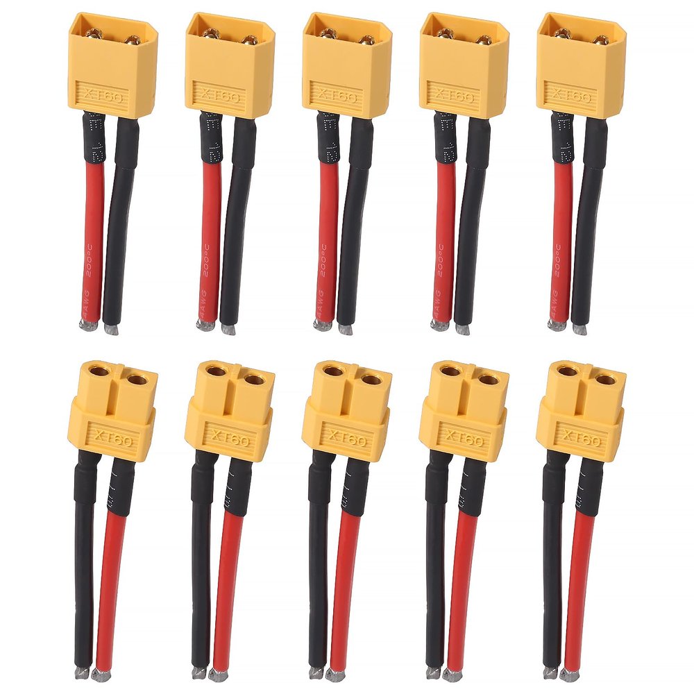 5 Pairs XT60 Plug Connectors Female and Male XT60 Connector 14AWG Silicon Wire 57MM/2.24inch for RC Cars Drone Boat(5 Female and 5 Male)