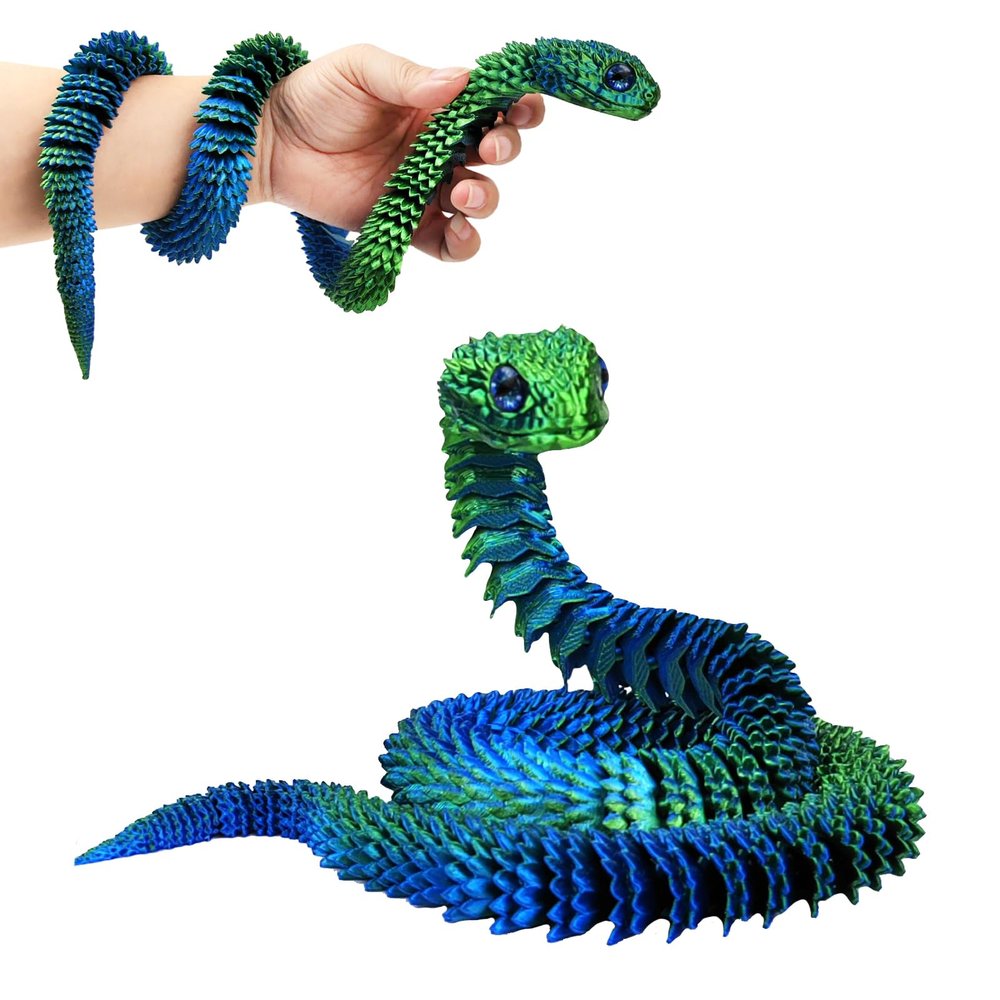 3D Printed Animals Snake, 30 Inch Surprise Mystery Fidget Anaconda Toy, Fake Python Statue with Realistic Eyes3-D Print Articulated Viper Collectible for Home Office Executive Desk Decoration(LSL)