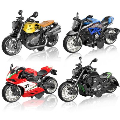 4 Pack Motorcycle Toys, 1:12 Scale Pull Back Toy Cars with Sounds and Lights for Kids Playing, Friction Powered, Diecast Collection Gift for Man, for Birthday Christmas Anniversary Present