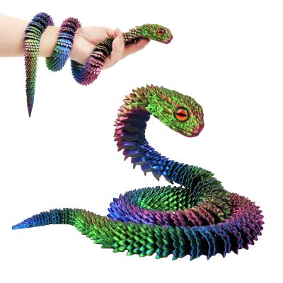 3D Printed Animals Snake, 30 Inch Surprise Mystery Fidget Anaconda Toy, Fake Python Statue with Realistic Eyes3-D Print Articulated Viper Collectible for Home Office Executive Desk Decoration