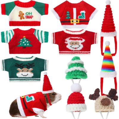 Clysee 10 Pcs Guinea Pig Clothes, 5 Guinea Pig Costume Outfit, 5 Mini Hat with Adjustable Strap Small Animal Warm Vest Sweater Cozy Hand Knitted Hat for Hamster Bunny(Classic)