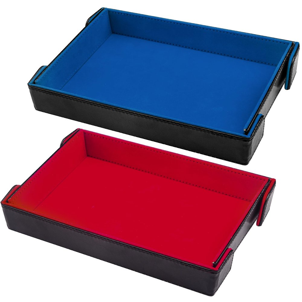 SIQUK 2 Pieces Magnetic Dice Tray Rectangle Folding Dice Rolling Tray PU Leather Dice Trays Dice Holder Storage Box for D&D RPG Dice Games (Red, Royal Blue)