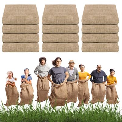 EBaokuup 12 Pack Large Burlap Potato Sack Racing Bags-39"x21" Nature Jute Sacks Race Bag for Adults & Kids Outdoor Game-Reusable Potato Sack Bags for Easter Lawn Games Vegetable Storage Plant Cover