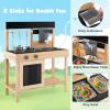 HONEY JOY Fir Wood Outdoor Play Kitchen for Toddlers, Realistic Faucet & Water Tank, Stoves, Sink, Storage Shelf, Outside Kitchen Playset, Mud Kitchen for Kids Outdoor Backyard view 3